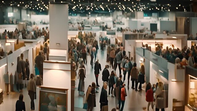 Crowded Tech Tradeshow With Visitors Walking Around Generative AI