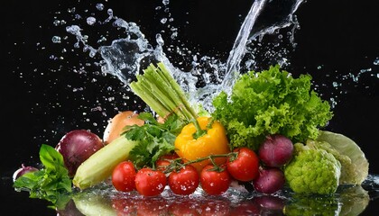 野菜と水しぶき