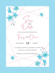 Wedding invitation template set with floral wreath and border. Roses and sakura flowers composition vector for save the date, greeting