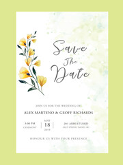 Floral background. Wedding invitation card template set with flowers and watercolor decoration for save the date,