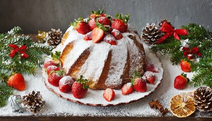 christmas cake with strawberries