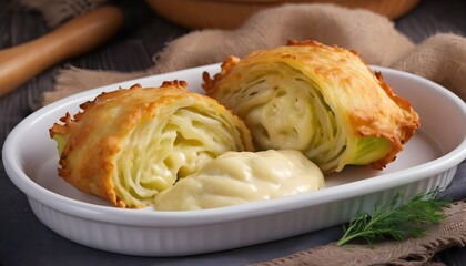 cabbage in batter baked with cheese - obrazy, fototapety, plakaty