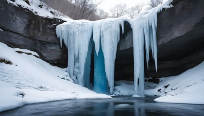 view of the frozen waterfall - obrazy, fototapety, plakaty