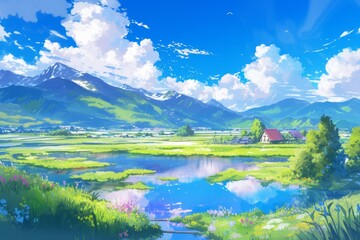 Beautiful landscape anime scenery anime style.