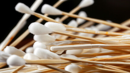 Cotton swabs on a wooden base for the ears close-up isolated