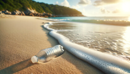 海岸に打ち上げられたペットボトル