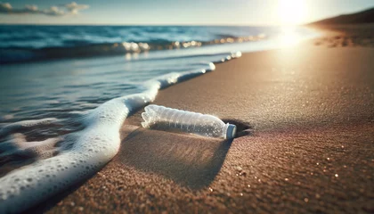 Wandcirkels tuinposter 海岸に打ち上げられたペットボトル © shiro
