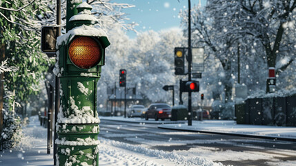 traffic light in winter  high definition(hd) photographic creative image - obrazy, fototapety, plakaty