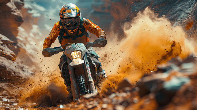 A person doing motocross, dynamic capture.