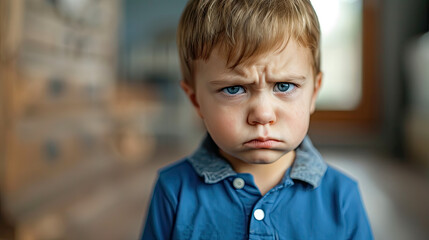 Portrait of a child with an angry face. - obrazy, fototapety, plakaty