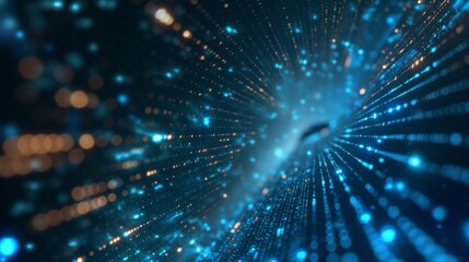Blue digital binary data on computer screen background.Conceptual diagram of radiative particle simulation electronic data