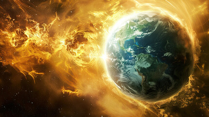 Solar storm impacting planet Earth. - obrazy, fototapety, plakaty