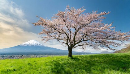 一本桜と富士山