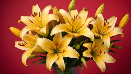 Fototapeta na wymiar bouquet of beautiful yellow lilies