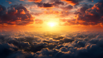 Beautiful sunrise in the clouds - obrazy, fototapety, plakaty