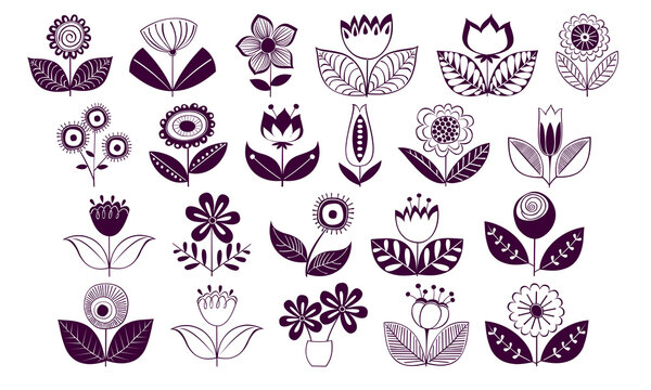 Flower doodle icon set PNG transparent