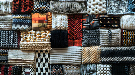 Rich Tapestry of Varied Knitting Patterns Displayed in Textured Array
