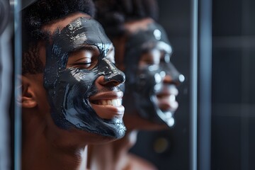 Close-up of a young African man applying a nourishing mask and promoting men's self-care