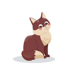 An illustration with the image of a cute kitty .The cat is sitting on a white isolated background.