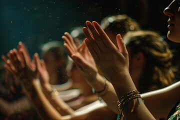 Closeup shot of a group of people with their hands in the air, showcasing intricate movements