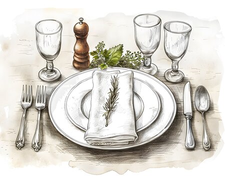 Elegant Gourmet Wedding Menu and Exquisite Place Settings Brimming with Floral Touches and Natural Accents for a Luxurious Feast - Powered by Adobe