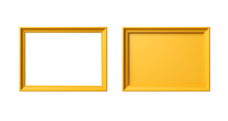 Yellow frame on yellow and white and transparent background 3d rendering. Modern picture frame, Empty yellow border frame, Blank picture frame on yellow wall template minimal concept.