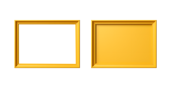 Yellow frame on yellow and white and transparent background 3d rendering. Modern picture frame, Empty yellow border frame, Blank picture frame on yellow wall template minimal concept. - Powered by Adobe