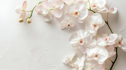 Tranquil White Orchids - Minimalist Elegance; Sophistication and Purity Theme; Appropriate for Luxury Spa Marketing, High-End Packaging, Chic Interior Design, Copy Space