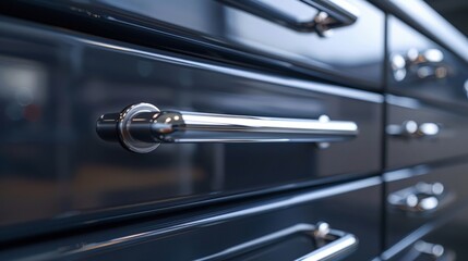 Close-up of file drawers with focus on metallic handles - obrazy, fototapety, plakaty