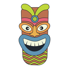 Traditional Ethnic Tiki Mask. Hawaiian Tribal Mask. Isolated on White Background.