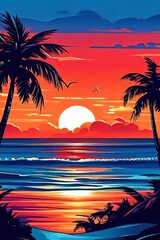 Retro vintage beach tropical island