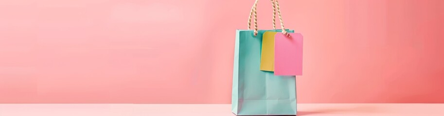 shopping bags with a sale tag. with copy space glow background for banner 