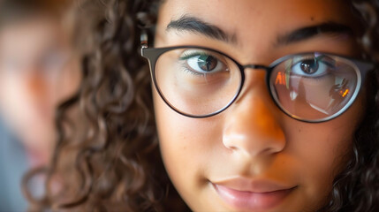 a close-up of a teacher and students participating in an interactive technology workshop, showcasing the integration of modern tools in education. 