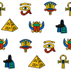 Seamless pattern with Egypt icons, culture ancient elements