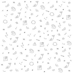Fototapeta na wymiar Hand drawn doodle vector background. Arrow, star, scribble, blank, spiral, pencil, clip, heart. Business vector illustration. 