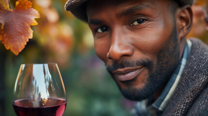 a wine connoisseur indulging in a tasting experience, swirling and savoring the rich flavors of a fine vintage in a sophisticated vineyard setting. 