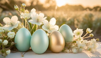 easter eggs and flowers light background mint large giant pastel eggs easter eggs with flowers