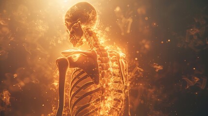 Radiant glow depicting spinal discomfort in a skeletal render