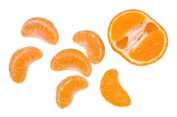  Tangerine slices isolated on a white background, top-down