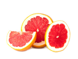 Fresh grapefruit slices, isolated on a white background