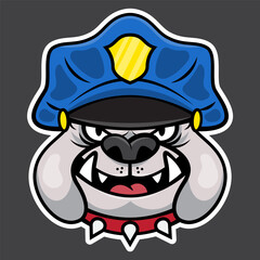 Angry Little Bulldog head cartoon characters wearing spiked rivet dog collar and police hat. Best for icon, logo, badge, sticker, and mascot for e-sports club