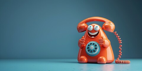 Vibrant Retro Phone Character Receives Unexpected Call with Copy Space