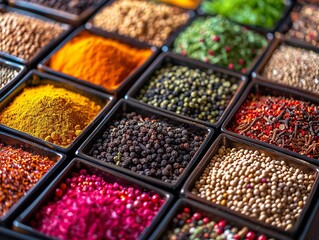 Close-up of a chef's vibrant spice collection