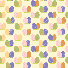 Pattern for easter, eggs on lawn grass. Easter eggs for hunting in pastel gentle colors. - 771991716