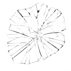 Broken glass on white and transparent background