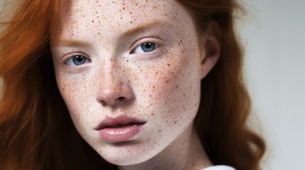 A woman with red hair and freckles is smiling at the camera