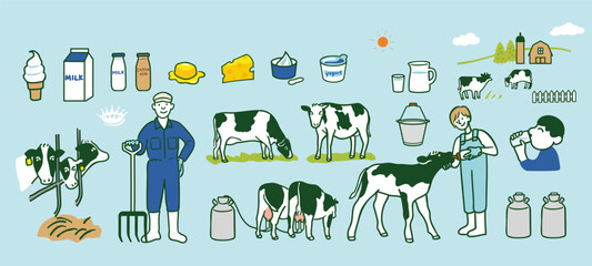日本の酪農農家のイメージ　セット