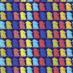 Cute Easter seamless pattern with colorful bunnies. Childish rabbit to Easter holiday. - 771992355