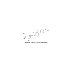 Sissotrin (formononetin glucoside) skeletal structure diagram.Isoflavanone compound molecule scientific illustration on white background.