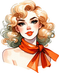 Pinup Beauty with Blonde Curls and Vintage Red Scarf
